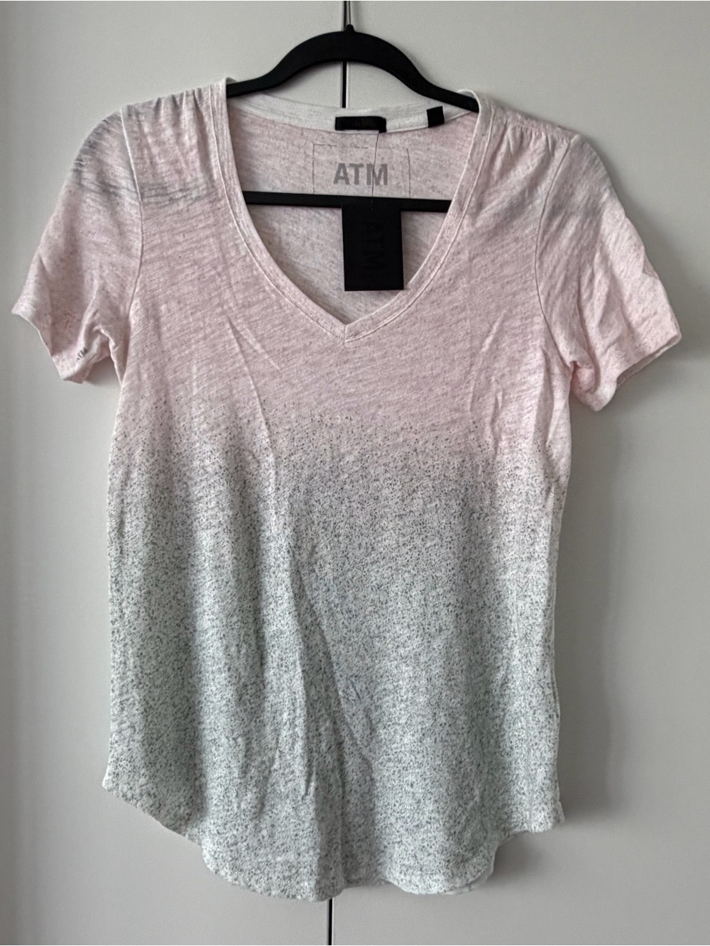 ATM Anthony Thomas Melillo Pink to Gray Ombre V-Neck Short Sleeve Tee